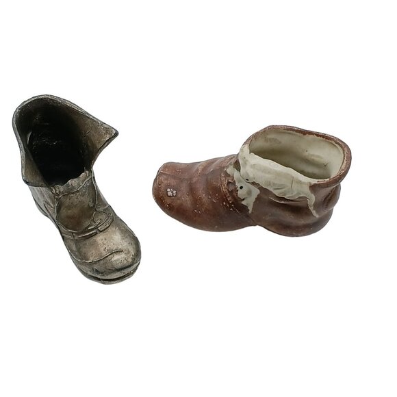 Vintage Ceramic & Metal Boot Miniature Figurines Made In Japan Toothpick Holder - Picture 2 of 5